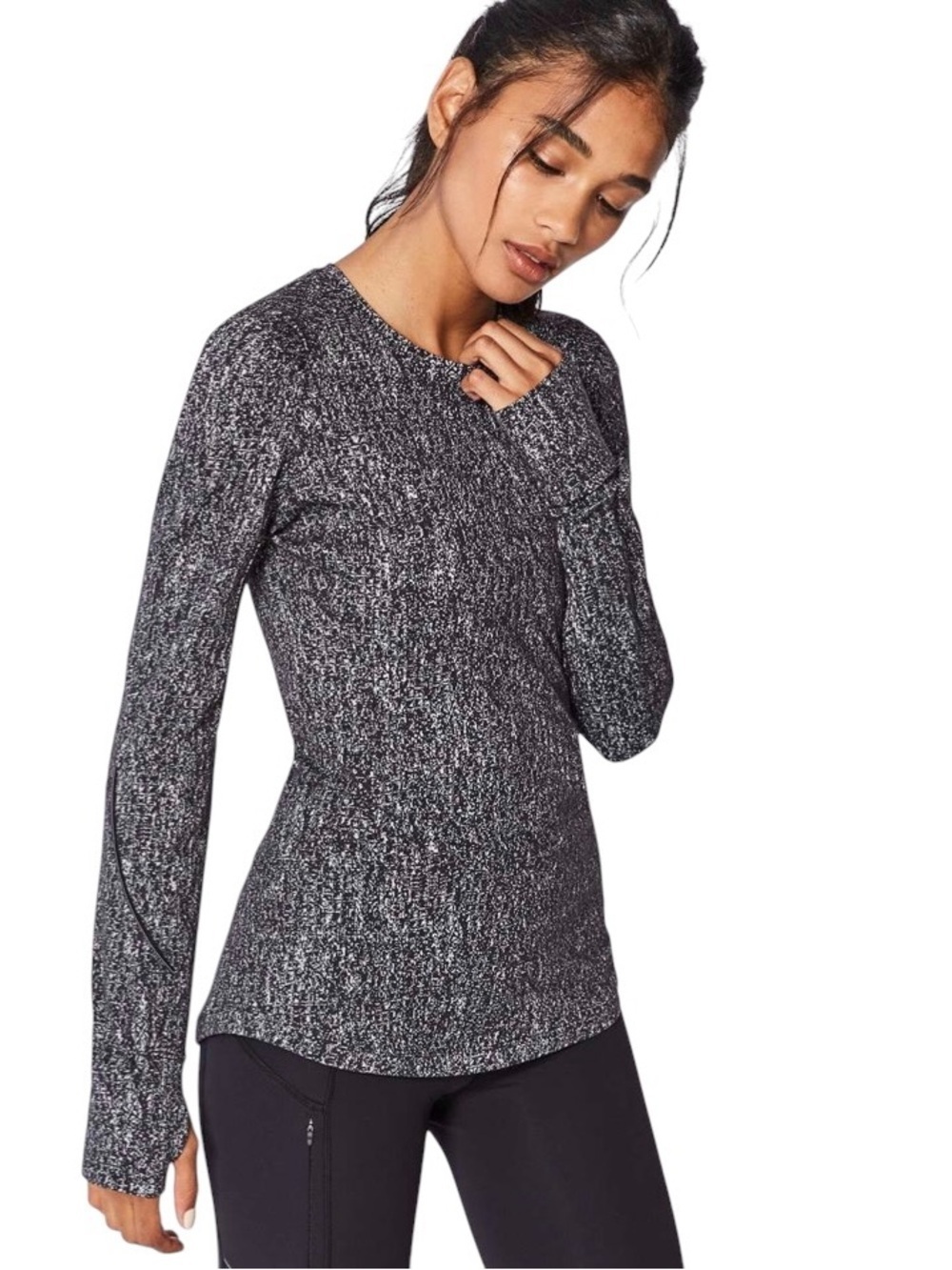 lululemon athletic extra mile running  Heathered black white Long-Sleeve size 4